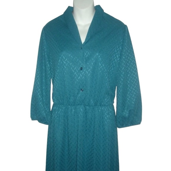 Vintage 70's Sears Perma-Smooth Turquoise Classic Secretary Dress Retro Plus 16 - Picture 7 of 10